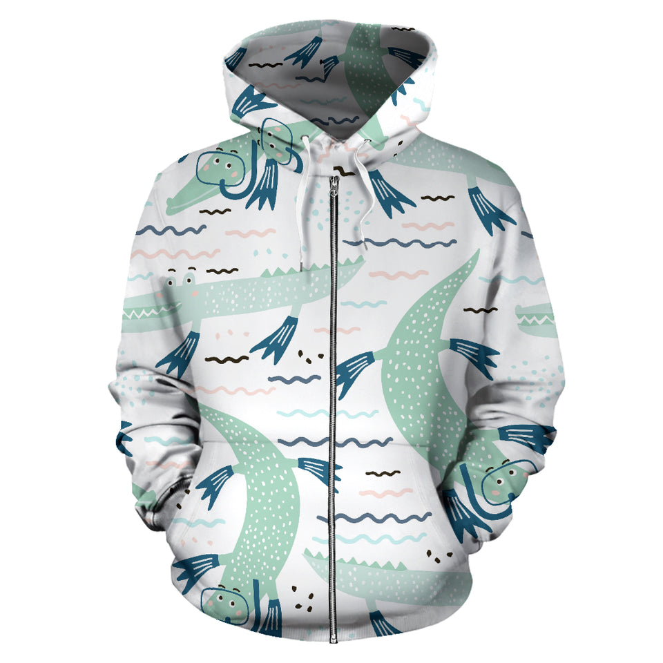 Crocodile Diver Pattern Zip Up Hoodie
