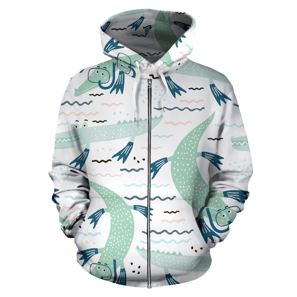 Crocodile Diver Pattern Zip Up Hoodie