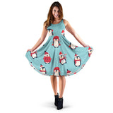 Cute Penguin Christmas  Design Pattern Sleeveless Midi Dress
