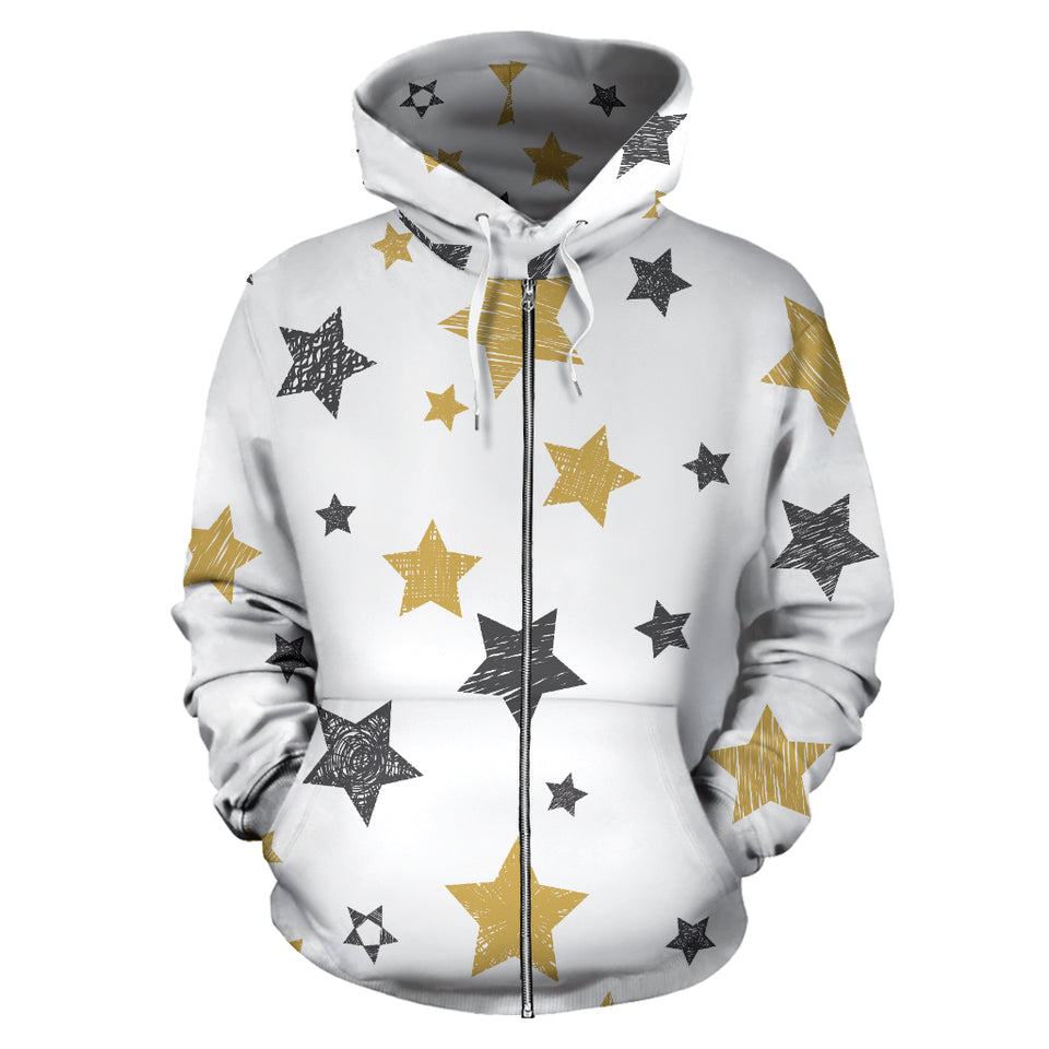 Hand Drawn Gold Black Star Pattern Zip Up Hoodie