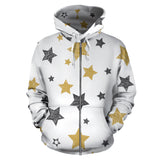 Hand Drawn Gold Black Star Pattern Zip Up Hoodie