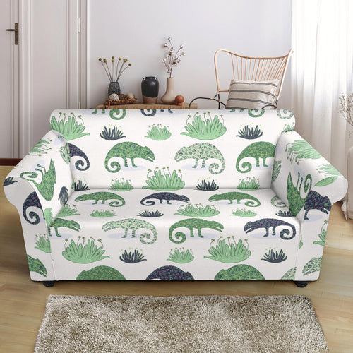 Chameleon Lizard Succulent Plant Pattern Loveseat Couch Slipcover