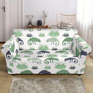 Chameleon Lizard Succulent Plant Pattern Loveseat Couch Slipcover