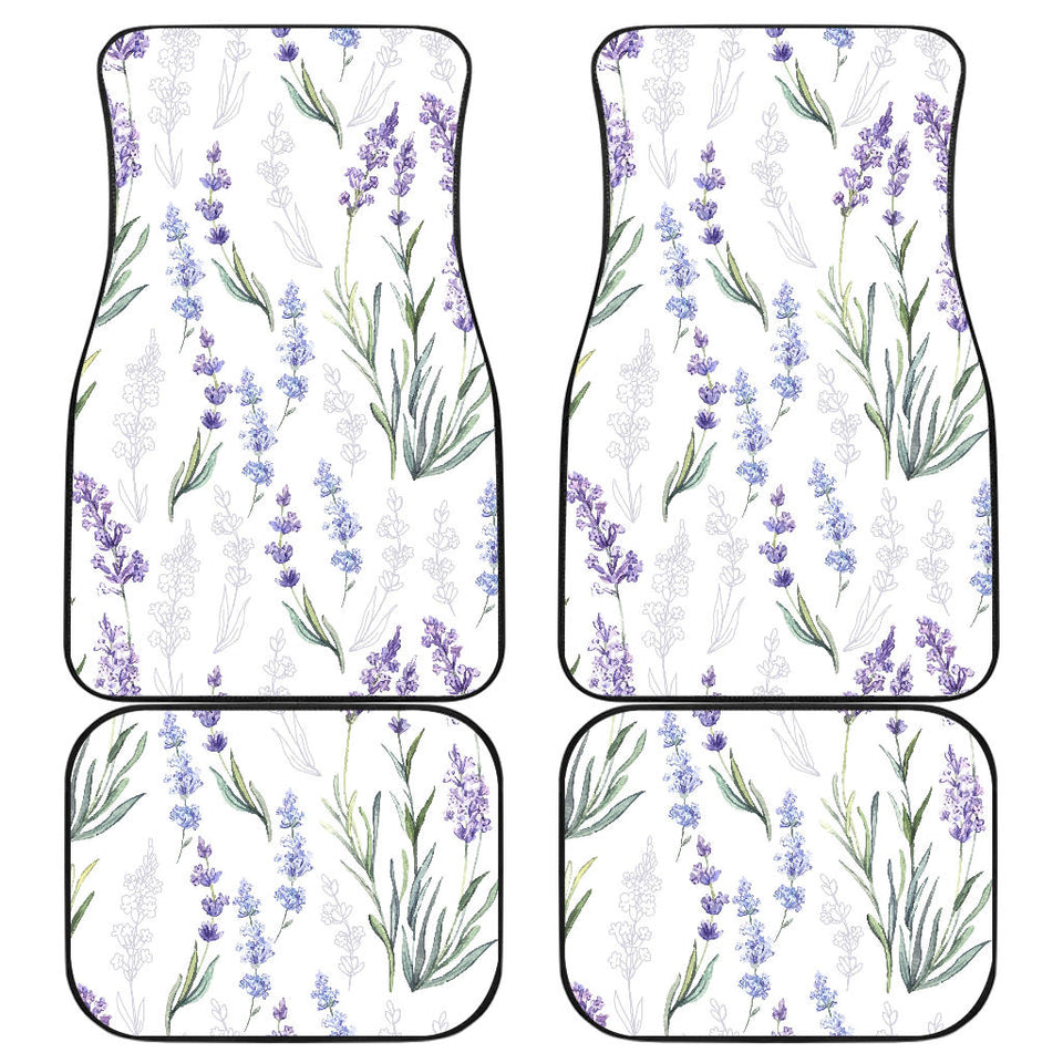 Hand Painting Watercolor Lavender Front And Back Car Mats