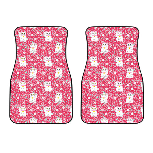 Maneki Neko Lucky Cat Sakura Pink Background Front Car Mats