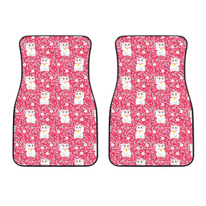 Maneki Neko Lucky Cat Sakura Pink Background Front Car Mats