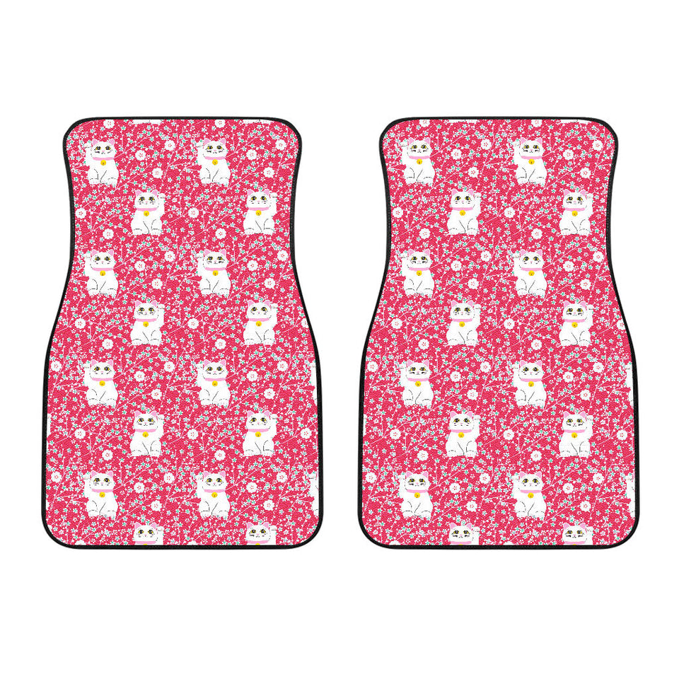 Maneki Neko Lucky Cat Sakura Pink Background Front Car Mats
