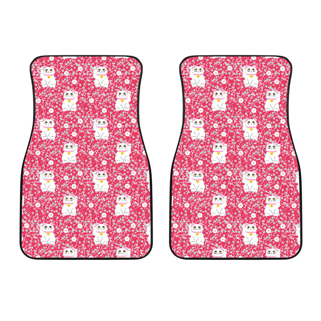 Maneki Neko Lucky Cat Sakura Pink Background Front Car Mats
