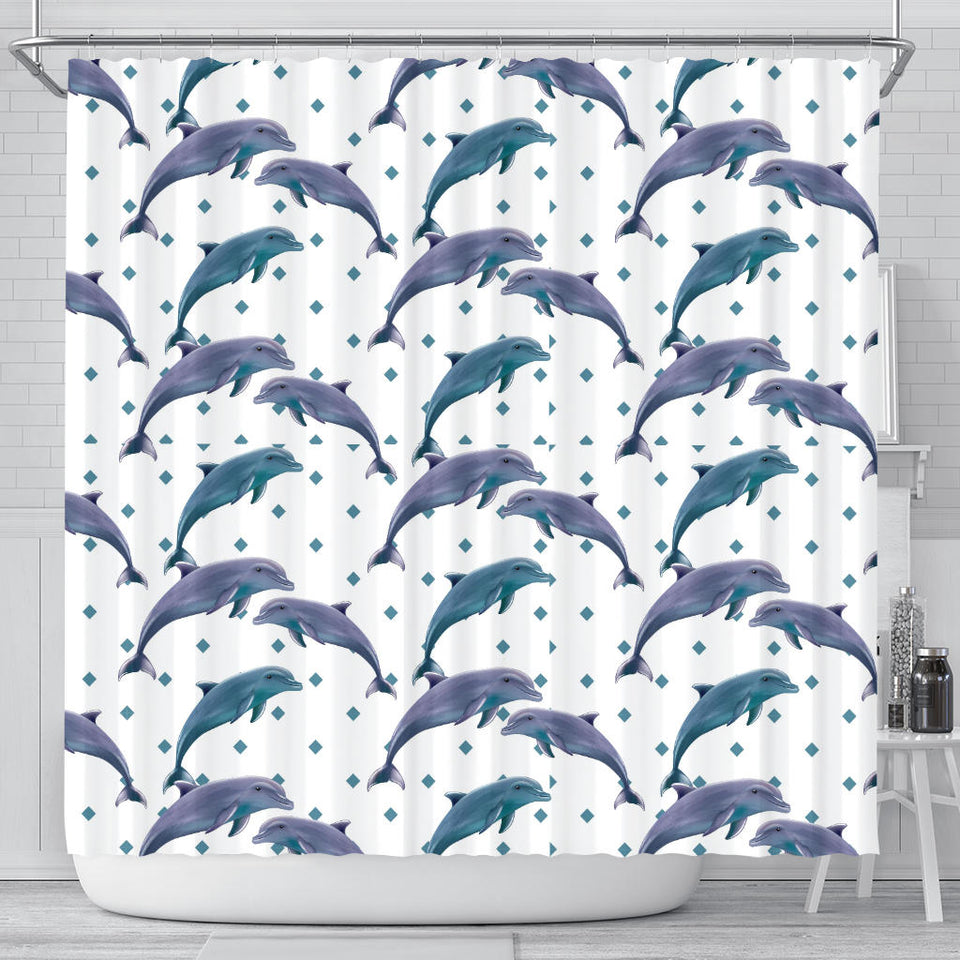 Dolphins Pattern Dotted Background Shower Curtain Fulfilled In US