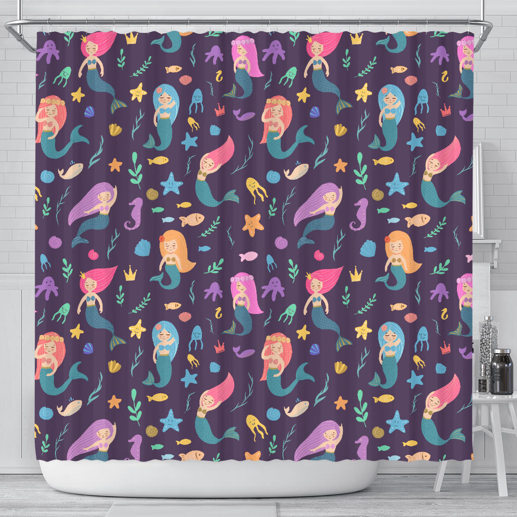 Beautiful Mermaid Fish Jellyfish Algae Other Marine World Shower Curtain Fulfilled In US