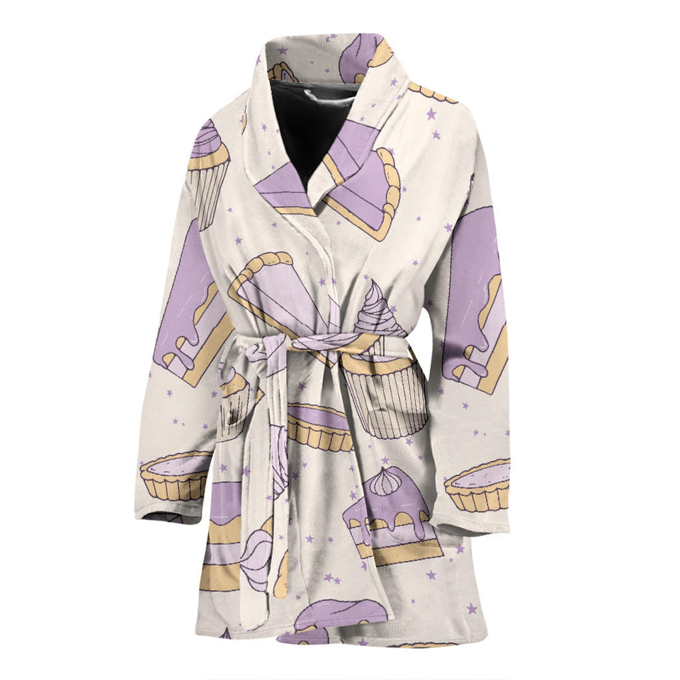 Cakes Pies Tarts Muffins And Eclairs Purple Blueberry Topping Pattern Women'S Bathrobe