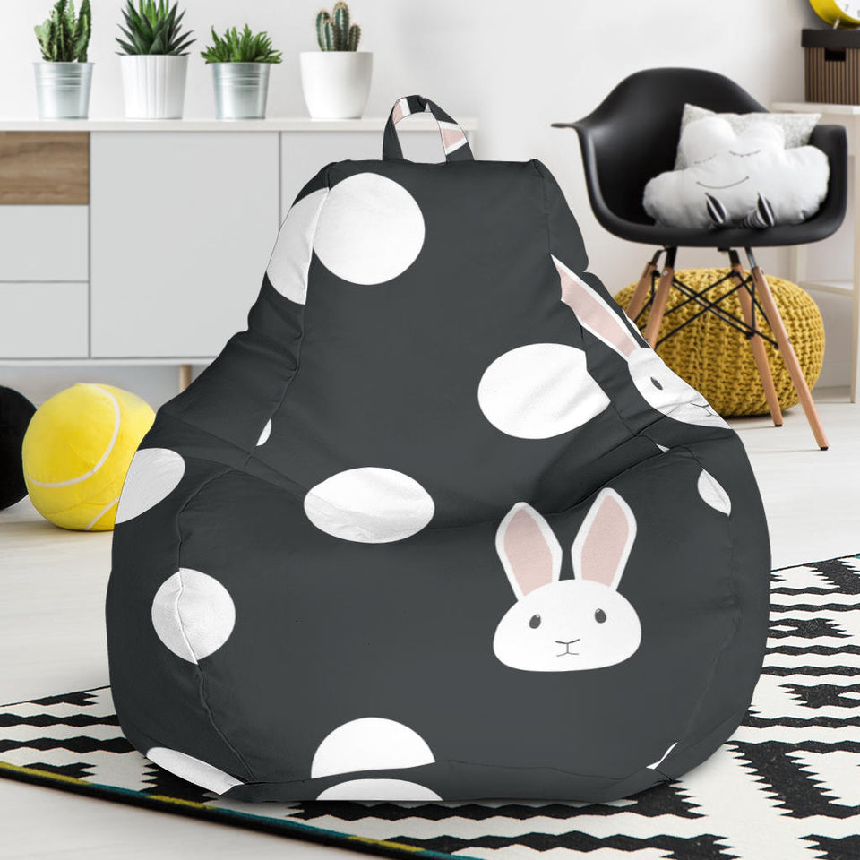Cute White Rabbit Polka Dots Black Background Bean Bag Cover