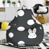 Cute White Rabbit Polka Dots Black Background Bean Bag Cover
