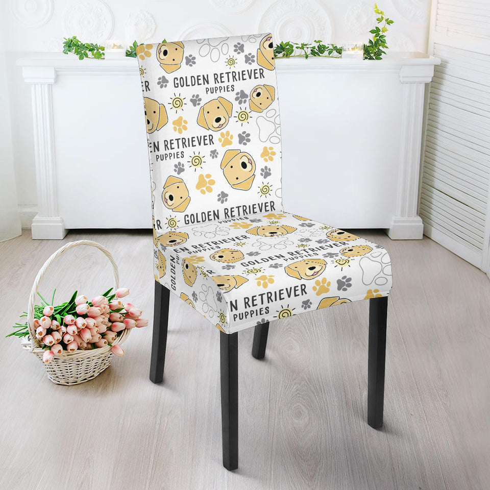 Golden Retriever Pattern Print Design 04 Dining Chair Slipcover