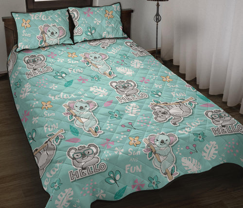Cute koalas blue background pattern Quilt Bed Set
