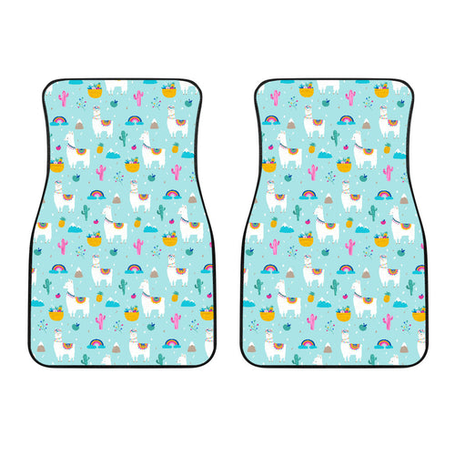 Llama Alpaca Cactus Leaves Pattern Front Car Mats