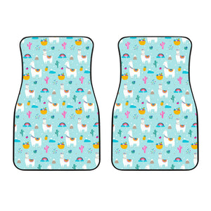 Llama Alpaca Cactus Leaves Pattern Front Car Mats