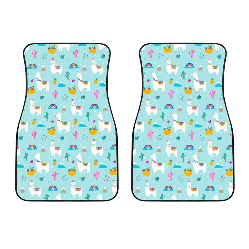 Llama Alpaca Cactus Leaves Pattern Front Car Mats