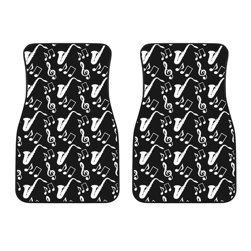 Saxophone Music Notes Treble Clef Black White Theme Front Car Mats