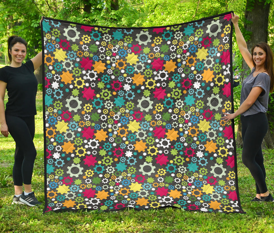 Gear Pattern Print Design 03 Premium Quilt