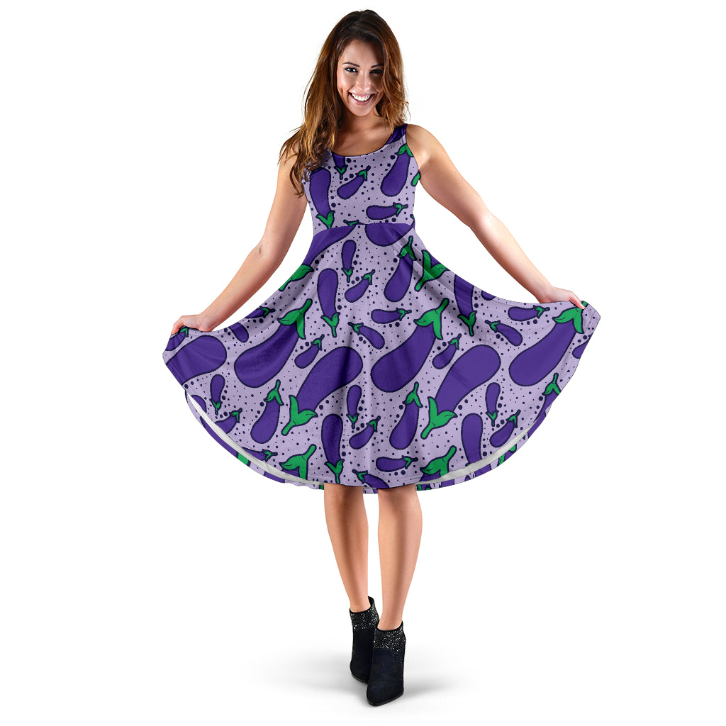 Eggplant Pattern Print Design 03 Sleeveless Midi Dress