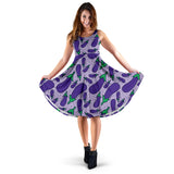 Eggplant Pattern Print Design 03 Sleeveless Midi Dress