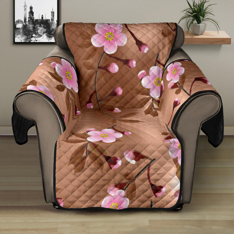 Pink sakura cherry blossom drak brown background Recliner Cover Protector