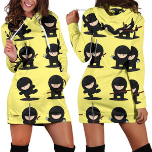 Cute Ninja Yellow Background Women'S Hoodie Dress