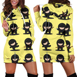 Cute Ninja Yellow Background Women'S Hoodie Dress