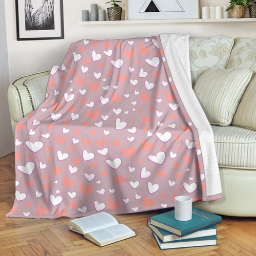 Coral White Heart Pattern Premium Blanket