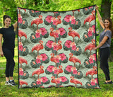 Beautiful Flamingo Tropical Palm Leaves Hibiscus Pateern Background Premium Quilt