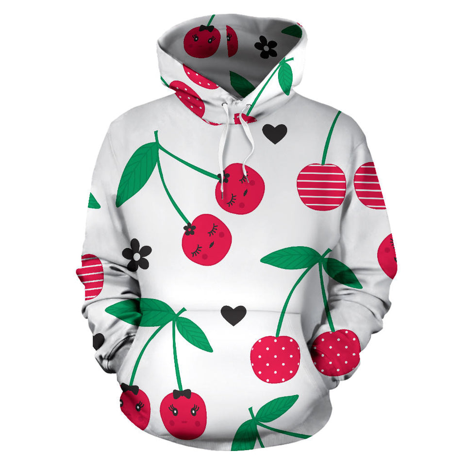Cherry Pattern White Background Men Women Pullover Hoodie
