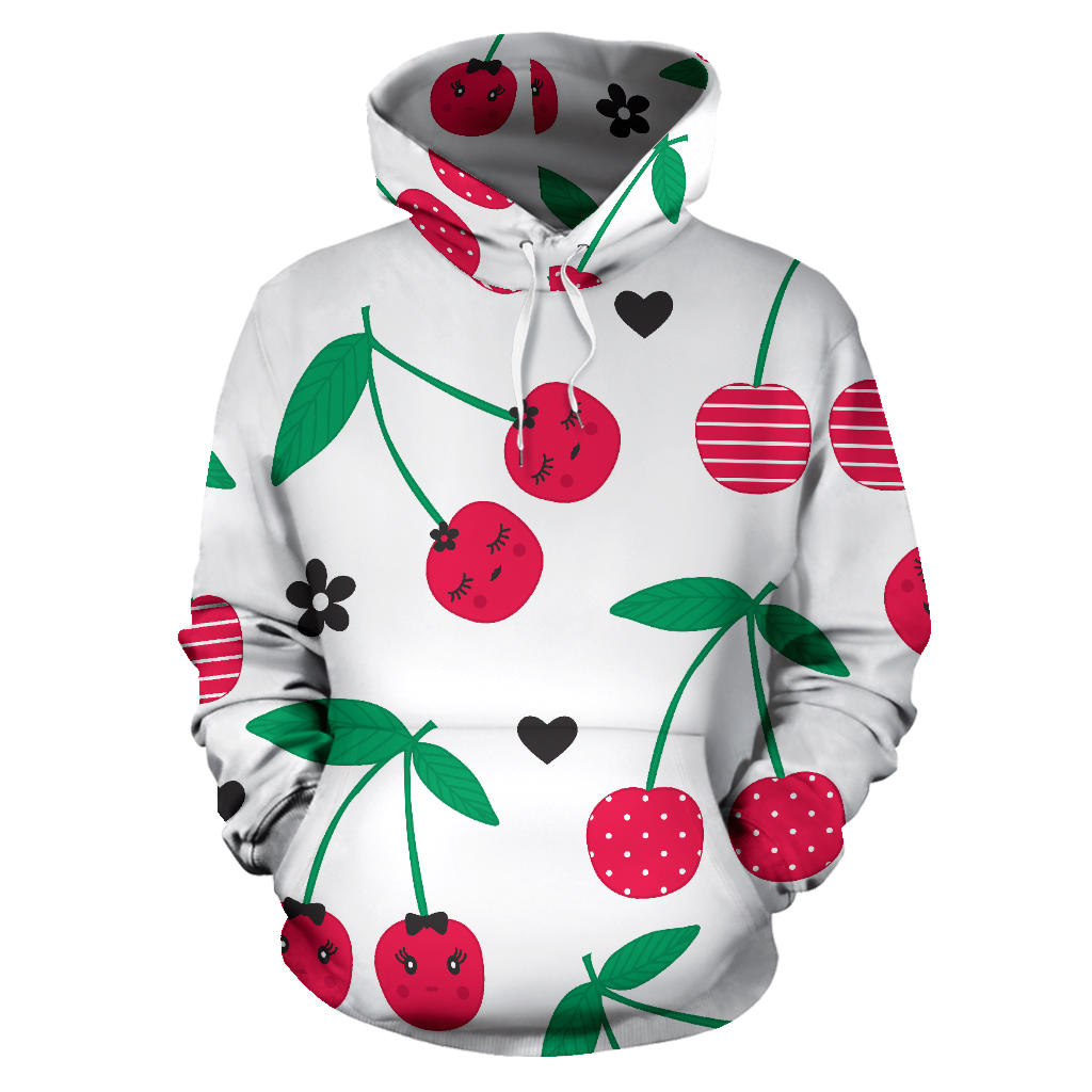 Cherry Pattern White Background Men Women Pullover Hoodie