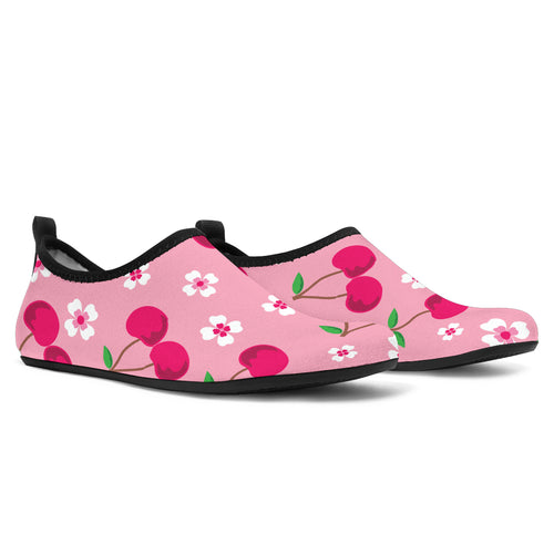 Cherry Flower Pattern Pink Background Aqua Shoes