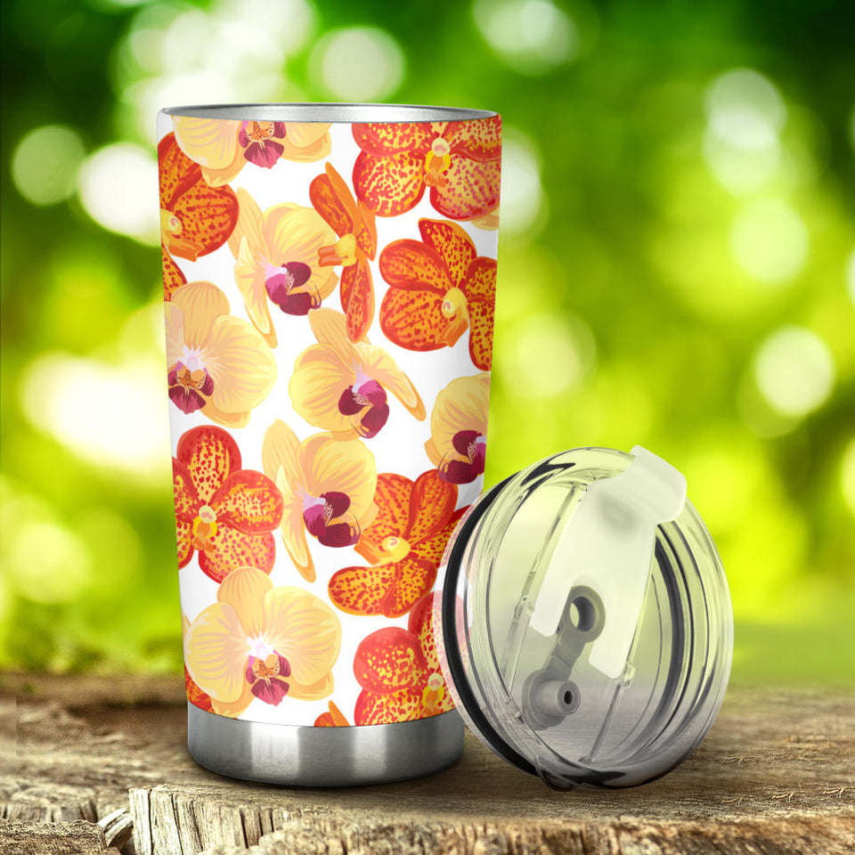 Orange Yellow Orchid Flower Pattern Background Tumbler