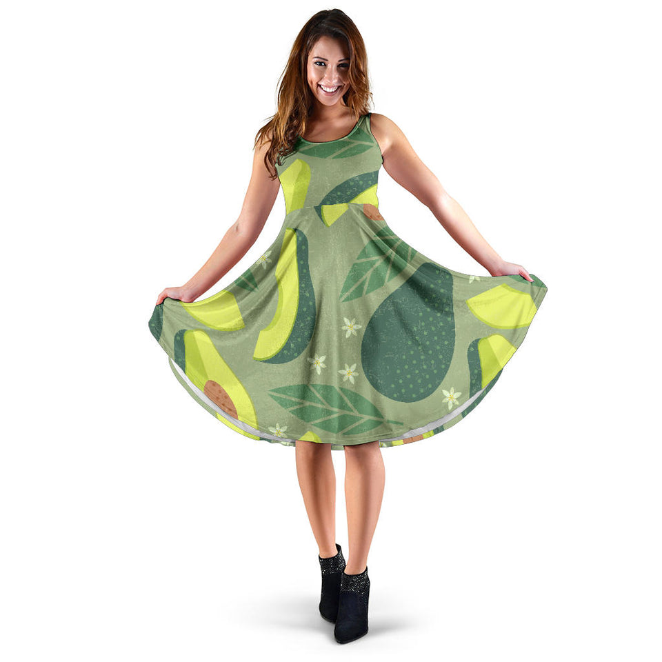 Avocado Pattern Sleeveless Midi Dress