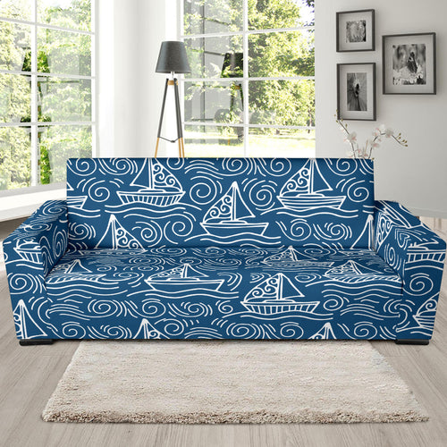 Hand Drawn Sailboat Pattern Sofa Slipcover