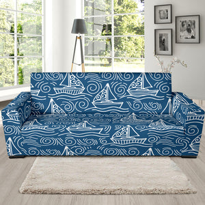 Hand Drawn Sailboat Pattern Sofa Slipcover