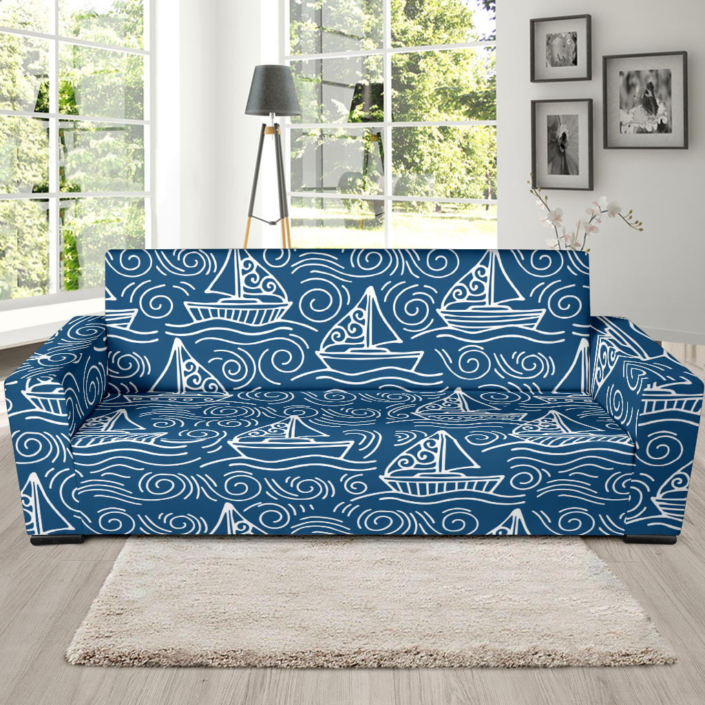 Hand Drawn Sailboat Pattern Sofa Slipcover