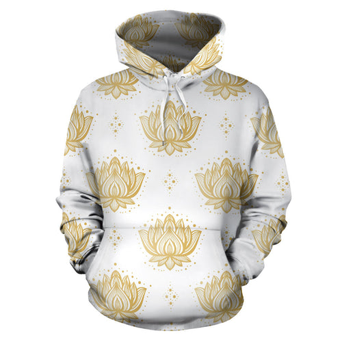 Gold Ornamental Lotue Waterlily Symbol Pattern Men Women Pullover Hoodie