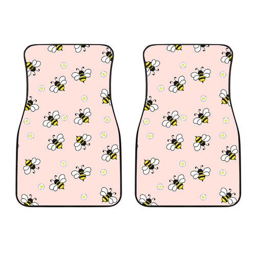 Cute Bee Flower Pattern Pink Background  Front Car Mats