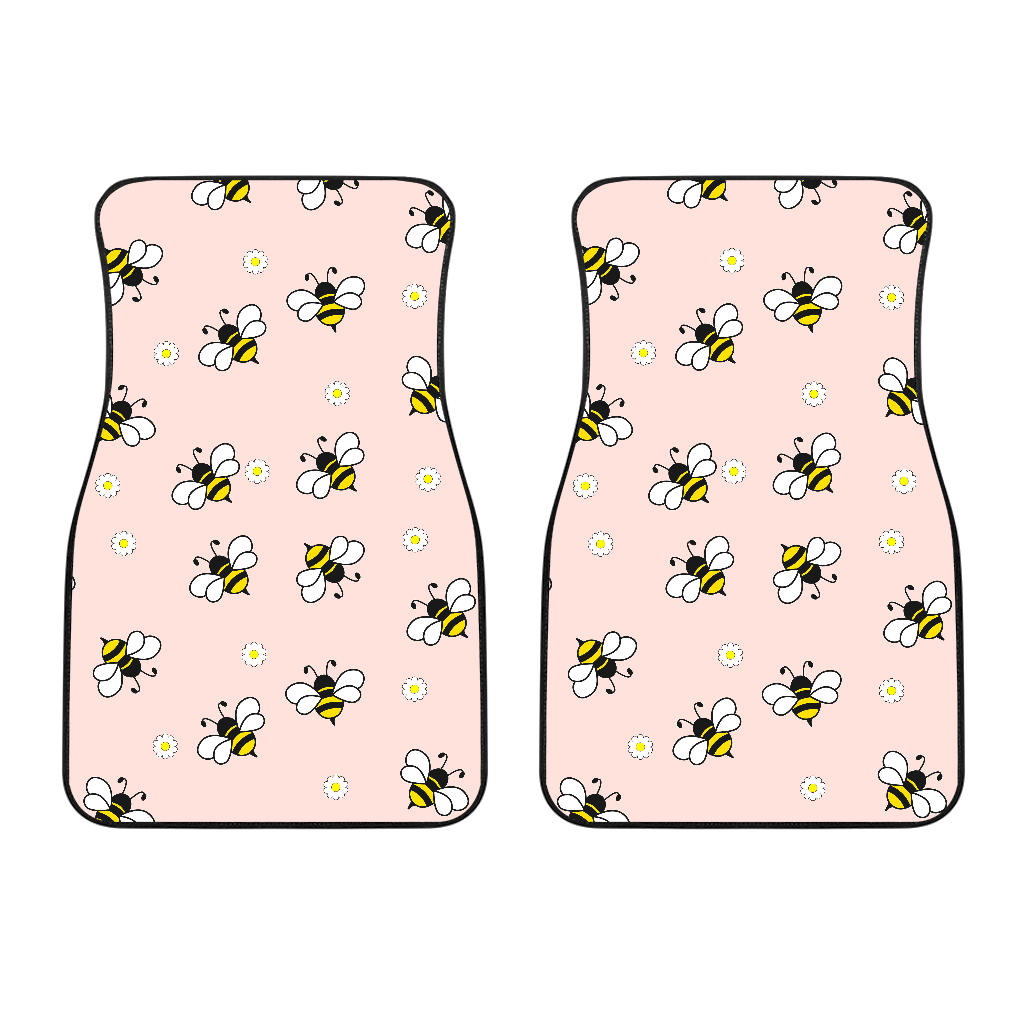 Cute Bee Flower Pattern Pink Background  Front Car Mats
