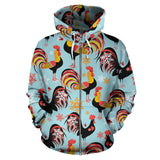Rooster Chicken Cock Snowfalke Zip Up Hoodie