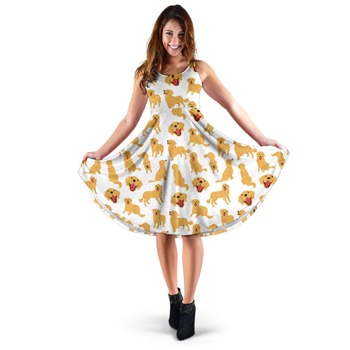 Golden Retriever Pattern Print Design 05 Sleeveless Midi Dress