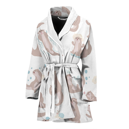 Cute Sea Otters Pattern Women'S Bathrobe