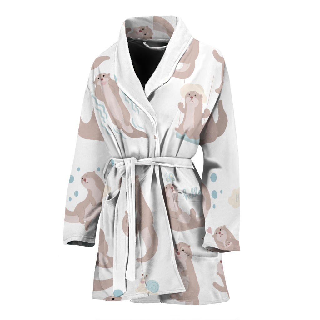 Cute Sea Otters Pattern Women'S Bathrobe