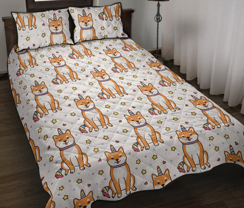 shiba inu unicorn costume horn colorful tail pattern Quilt Bed Set