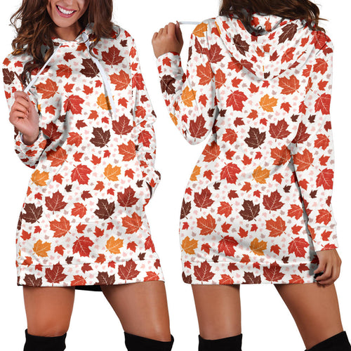 Colorful Maple Leaf Pattern Women'S Hoodie Dress