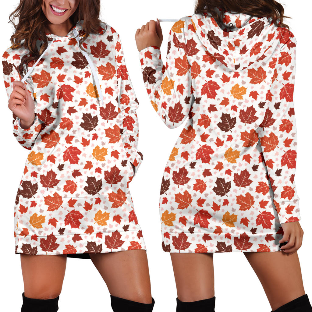 Colorful Maple Leaf Pattern Women'S Hoodie Dress