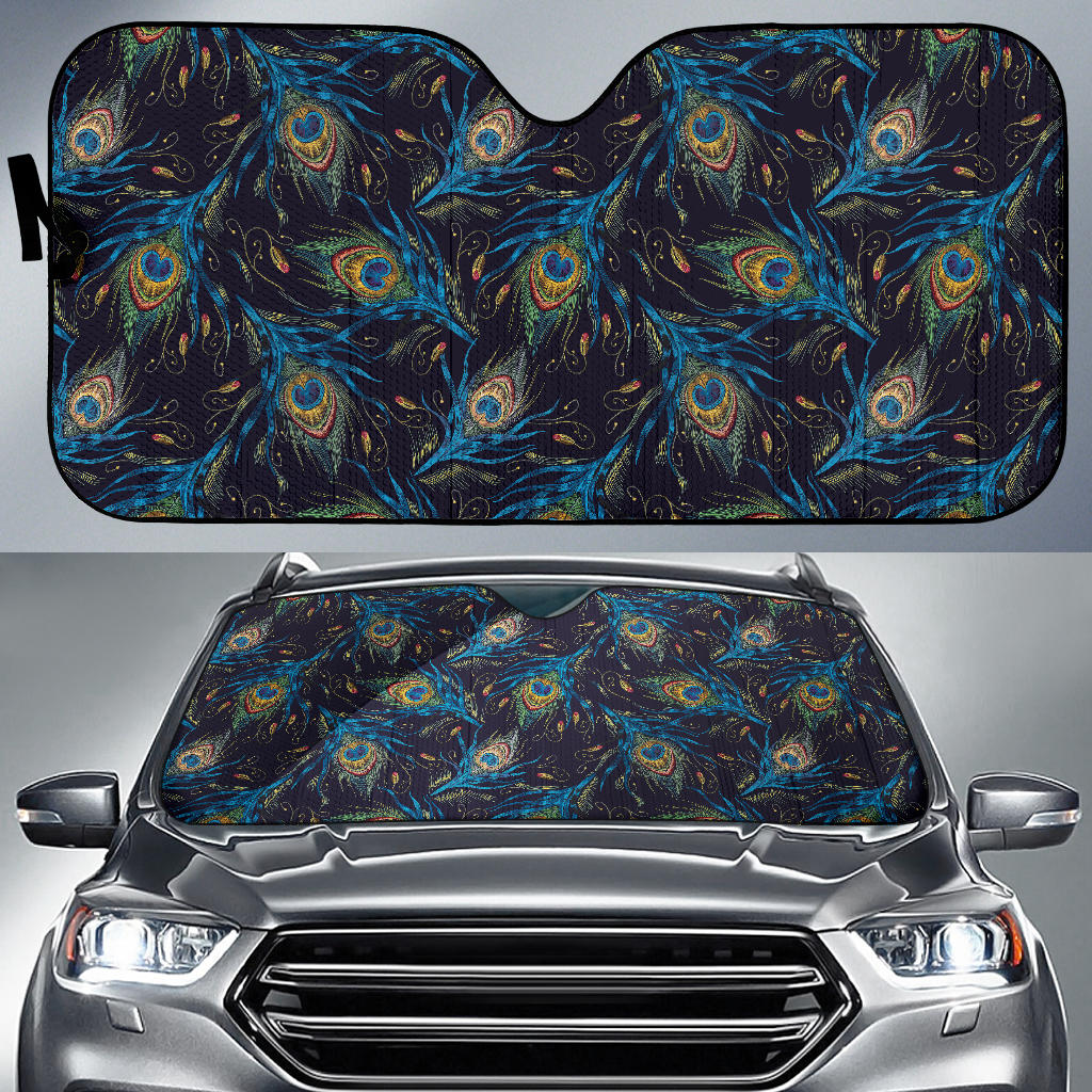 Beautiful Peacock Feather Pattern Car Sun Shade